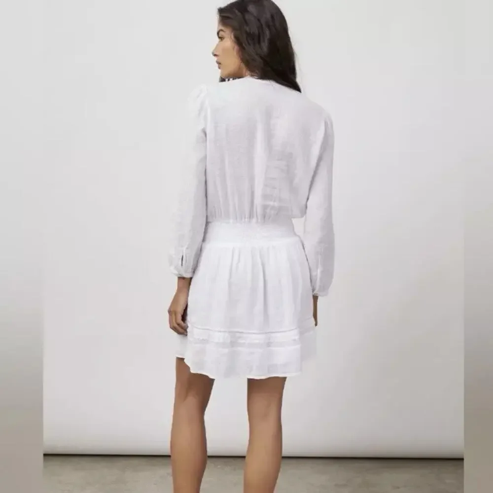 Rails Jasmine White Lace Detail Dress Linen Blend Long Sleeve Womens Size Small - Picture 3 of 14